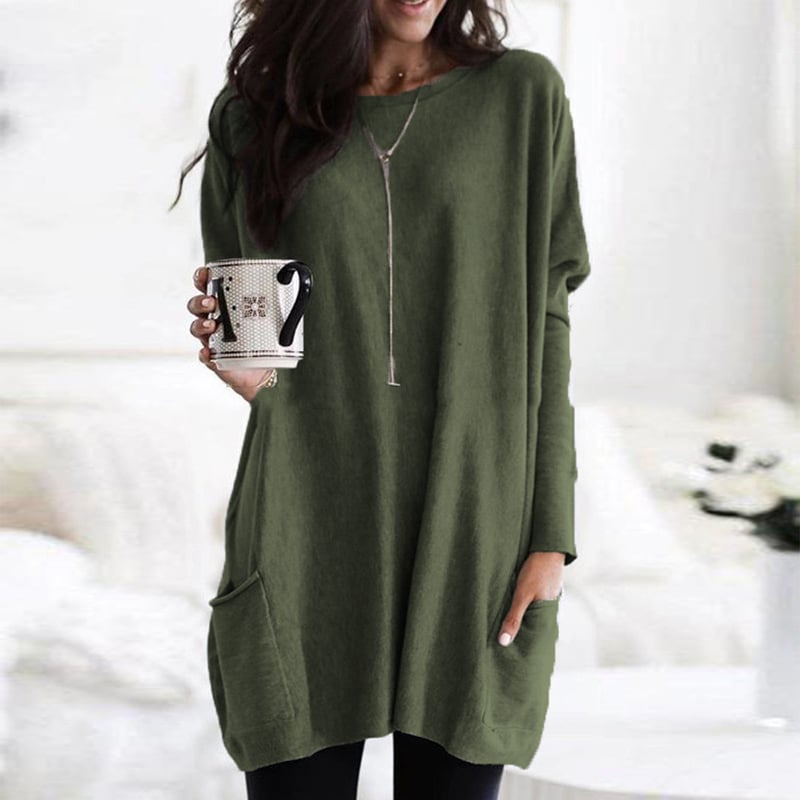 Robe pull femme oversize à manches longues et poches – Clara - Vert foncé