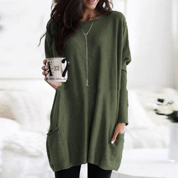 Robe pull femme oversize à manches longues et poches – Clara - Vert foncé