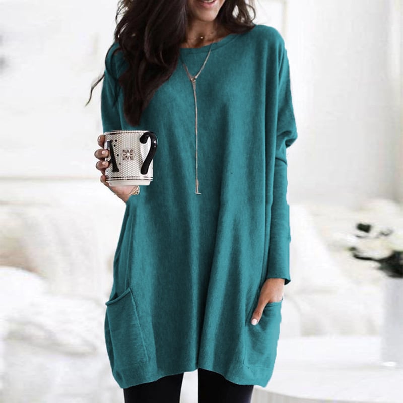 Robe pull femme oversize à manches longues et poches – Clara - Vert clair