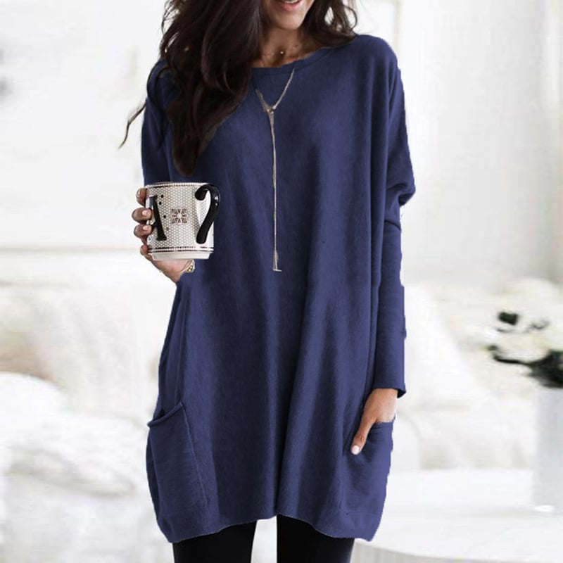 Robe pull femme oversize à manches longues et poches – Clara - Bleu