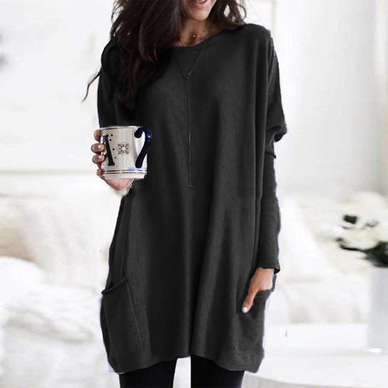 Robe pull femme oversize à manches longues et poches – Clara - Noir