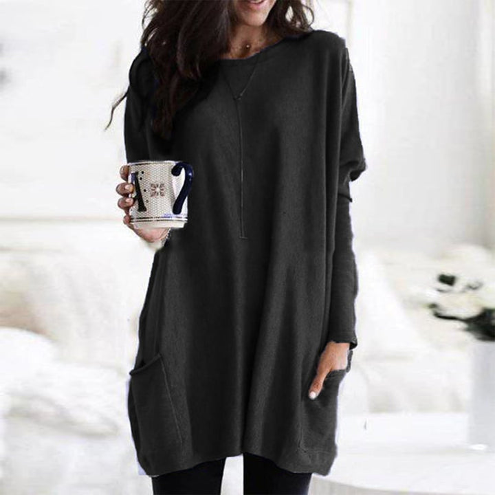 Robe pull femme oversize à manches longues et poches – Clara - Noir