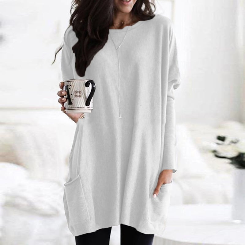 Robe pull femme oversize à manches longues et poches – Clara - Blanc