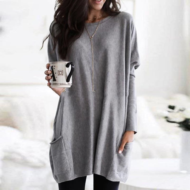 Robe pull femme oversize à manches longues et poches – Clara - Gris