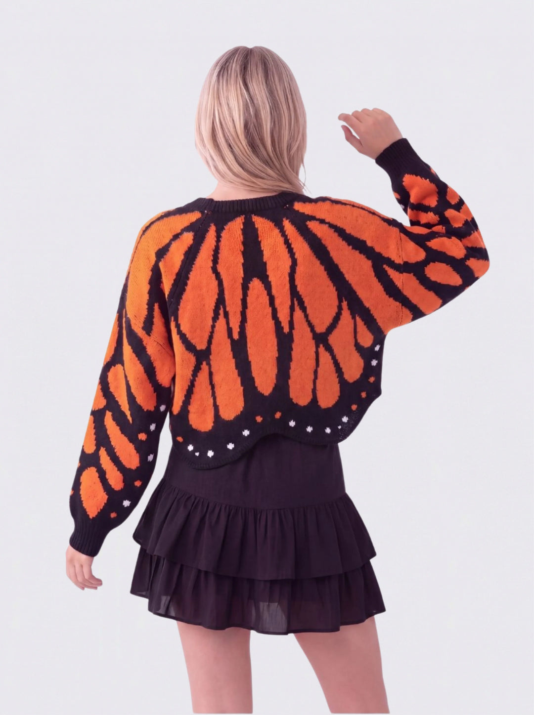 Cardigan femme en maille à motif ailes de papillon et col V – Louise - vue 2