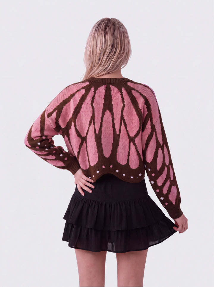 Cardigan femme en maille à motif ailes de papillon et col V – Louise - vue 6