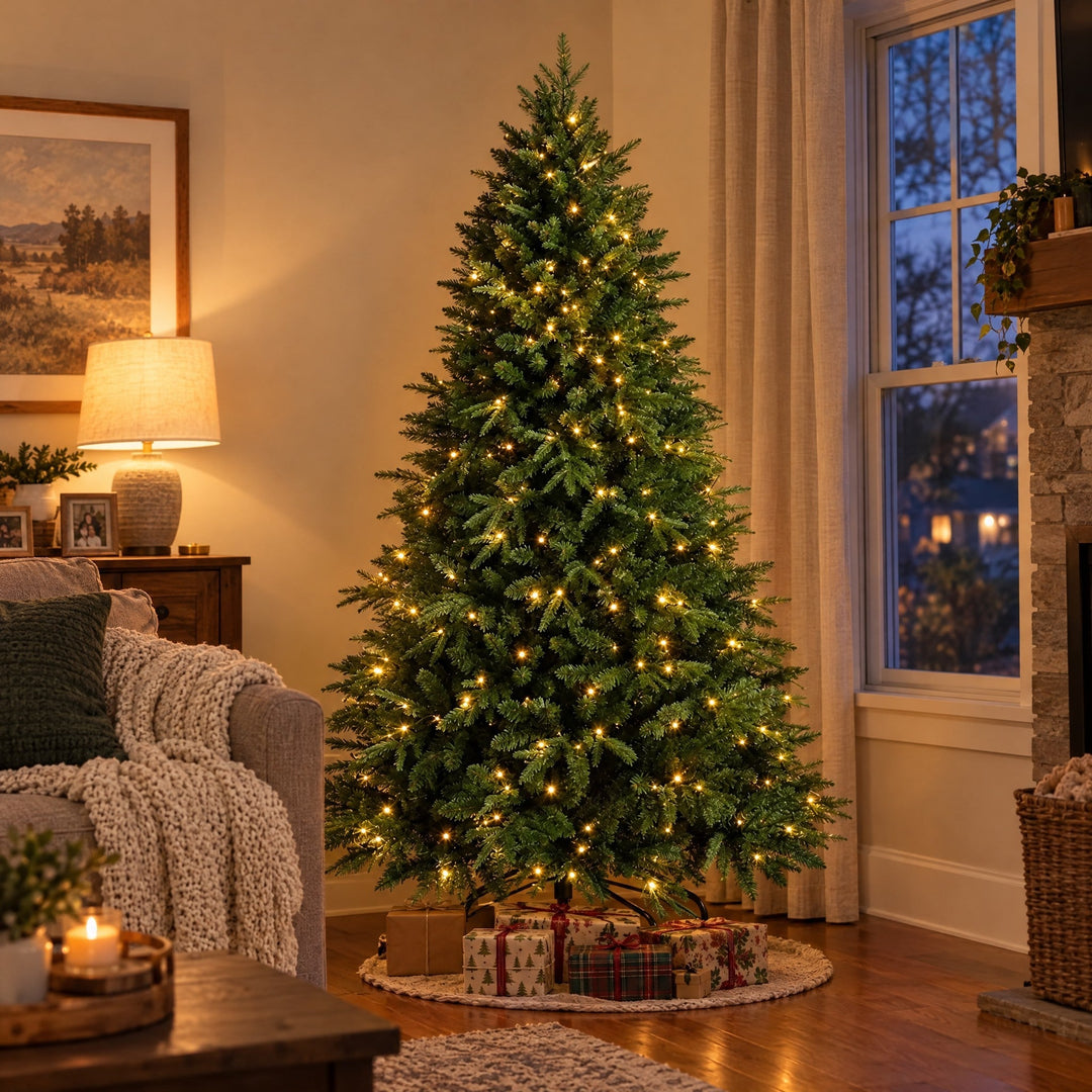 Sapin de Noël Artificiel Lumineux 120, 150, 180 cm – LED Blanc Chaud, jusqu'à 800 Pointes