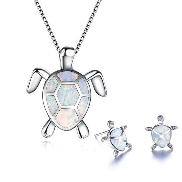 Ensemble de Bijoux avec Tortue de Mer en Opale