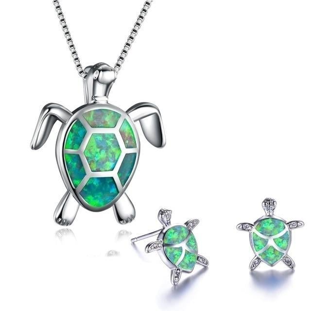 Ensemble de Bijoux avec Tortue de Mer en Opale