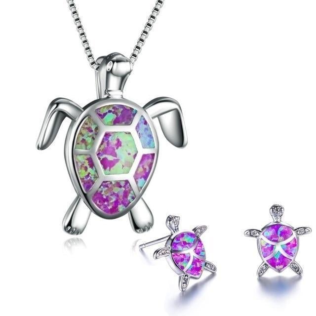 Ensemble de Bijoux avec Tortue de Mer en Opale