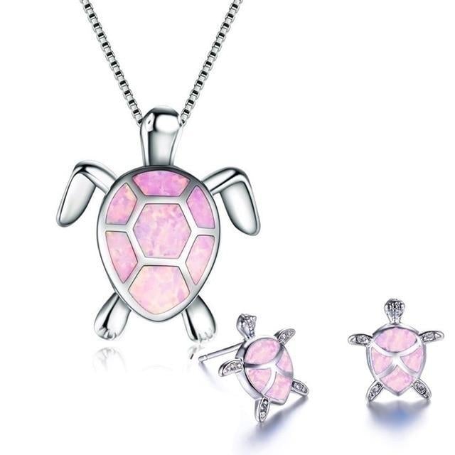 Ensemble de Bijoux avec Tortue de Mer en Opale