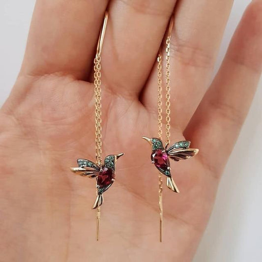 Boucles d'oreilles en émail avec zirconia Colibri