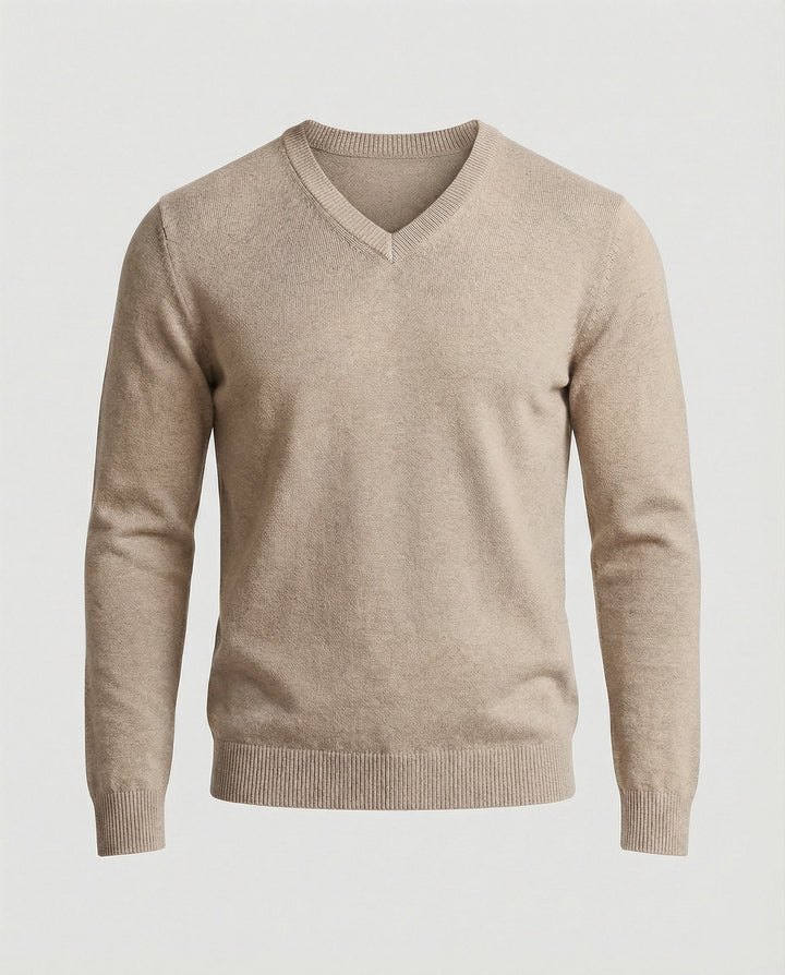 Pull col V homme en maille fine de coton coupe moderne – Sacha – Crème
