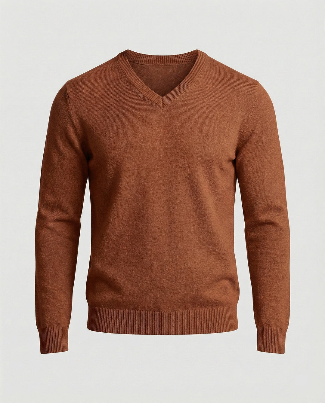 Pull col V homme en maille fine de coton coupe moderne – Sacha – Caramel