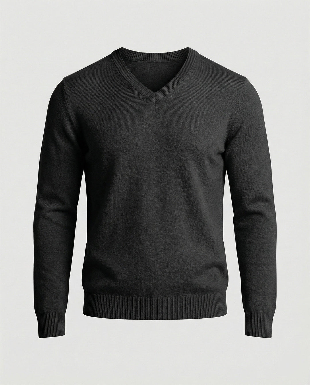 Pull col V homme en maille fine de coton coupe moderne – Sacha – Noir