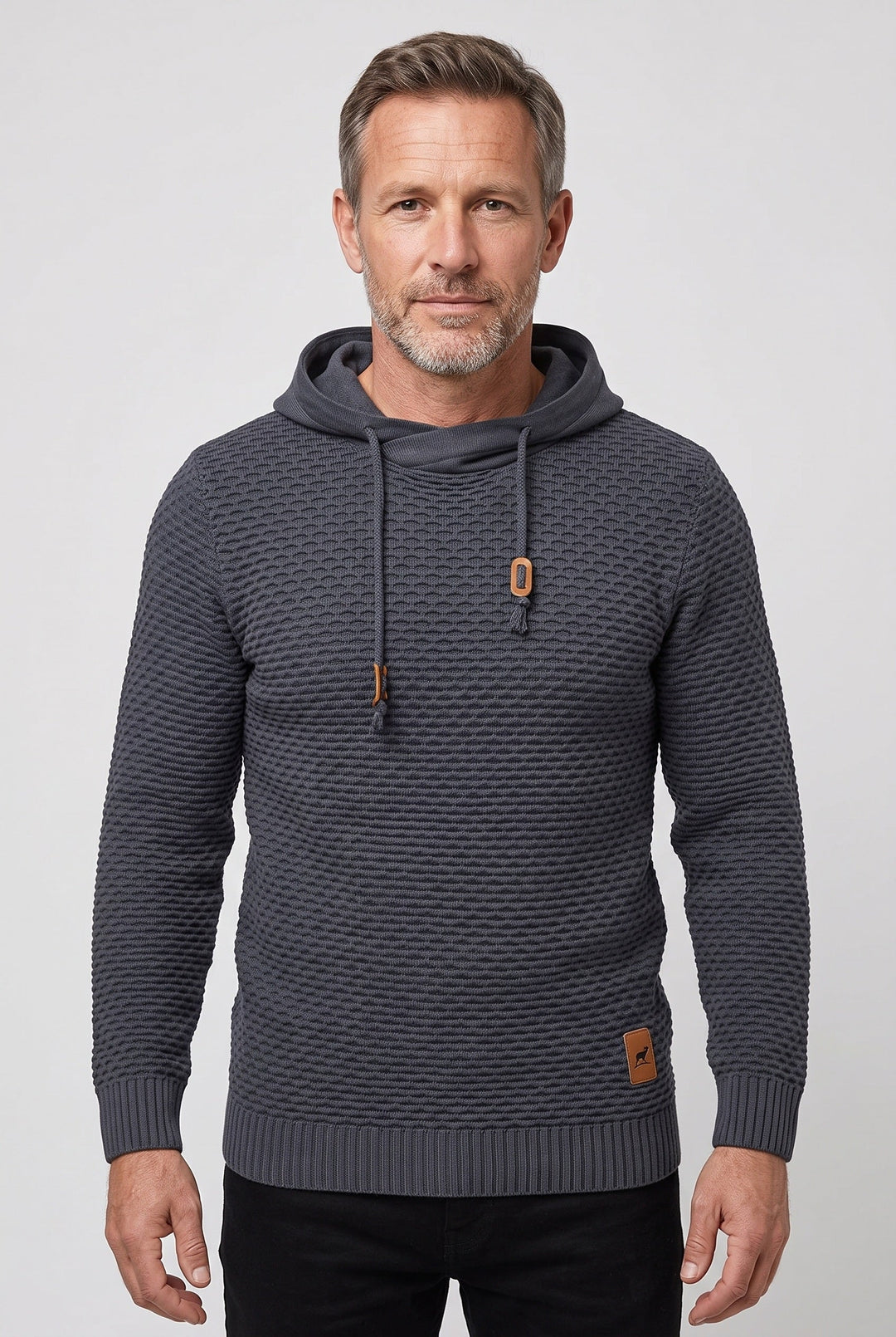 Pull à capuche homme en maille nid d'abeille à cordon de serrage – Achille – Gris foncé