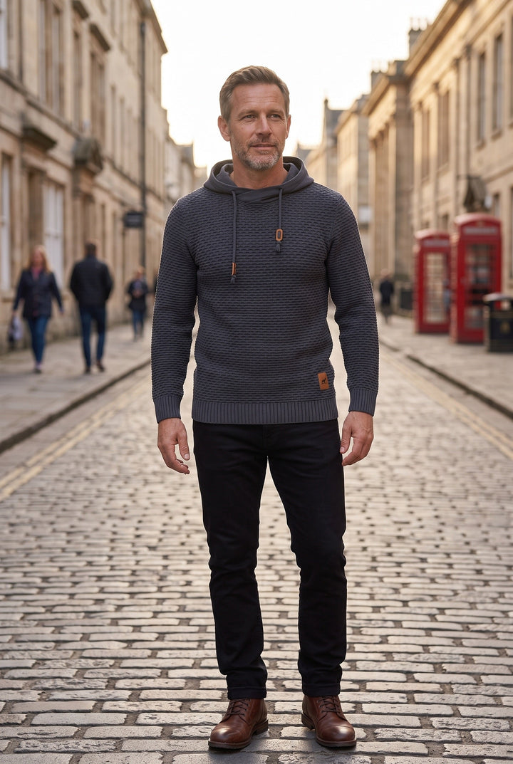 Pull à capuche homme en maille nid d'abeille à cordon de serrage – Achille – vue 2