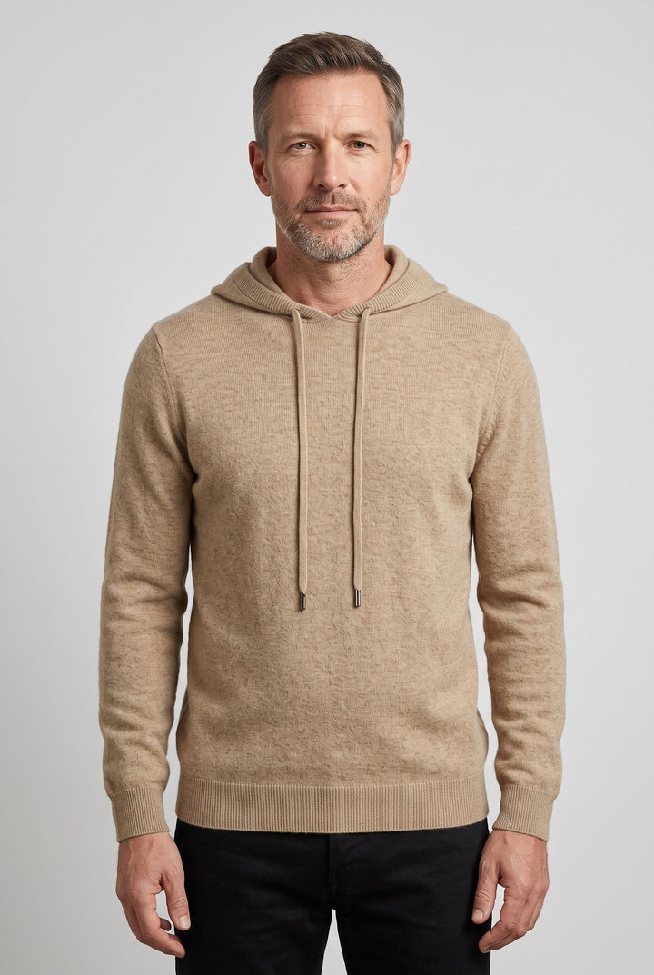 Pull à capuche homme en maille tricotée à cordon et bords côtelés – Côme – Camel
