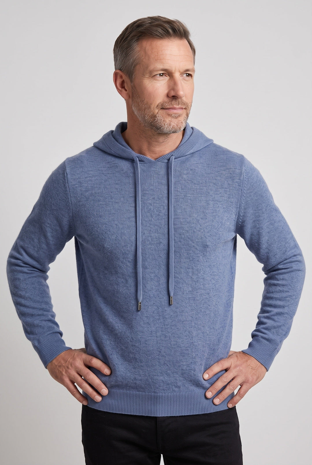 Pull à capuche homme en maille tricotée à cordon et bords côtelés – Côme – Bleu