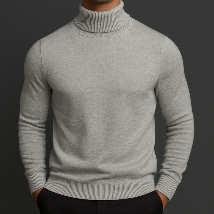 Pull col roulé homme à encolure côtelée structurée coupe ajustée – Adrien – Gris