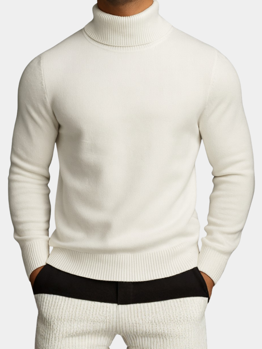 Pull col roulé homme à encolure côtelée structurée coupe ajustée – Adrien – vue 6