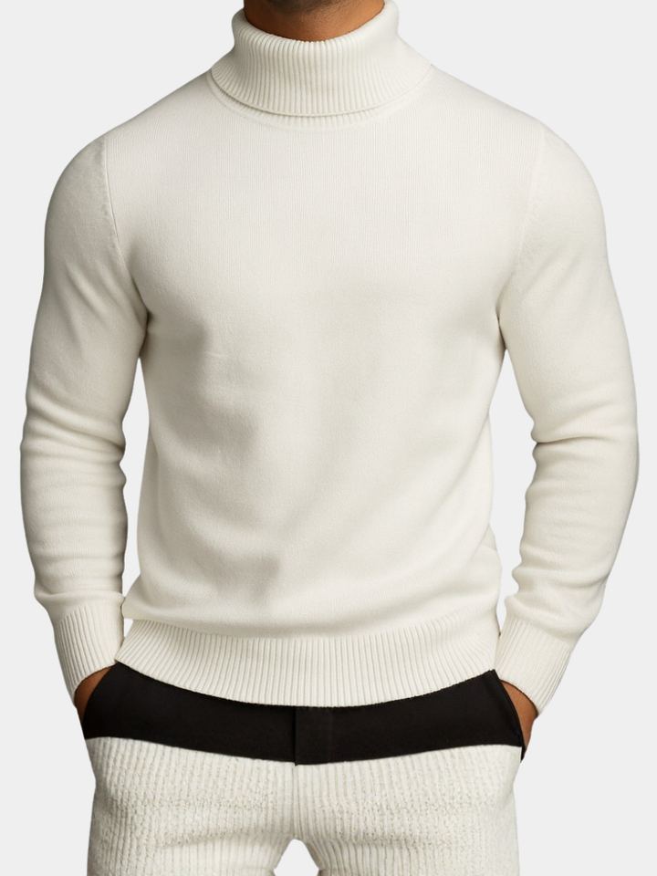 Pull col roulé homme à encolure côtelée structurée coupe ajustée – Adrien – vue 6