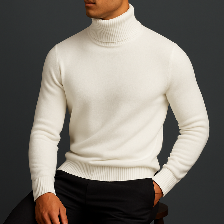 Pull col roulé homme à encolure côtelée structurée coupe ajustée – Adrien – vue 7