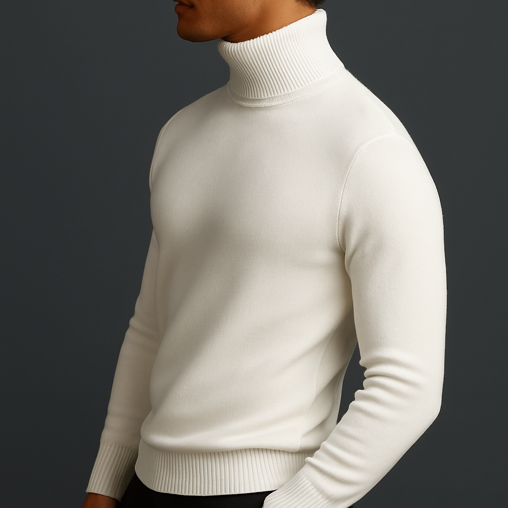 Pull col roulé homme à encolure côtelée structurée coupe ajustée – Adrien – vue 8