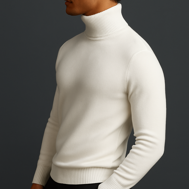 Pull col roulé homme à encolure côtelée structurée coupe ajustée – Adrien – vue 8