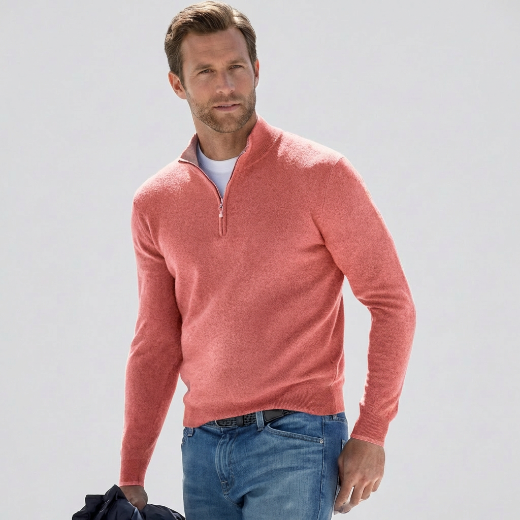 Pull col V homme en coton doux et respirant coupe regular – Basile – Rose