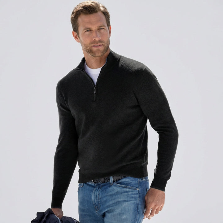 Pull col V homme en coton doux et respirant coupe regular – Basile – Noir