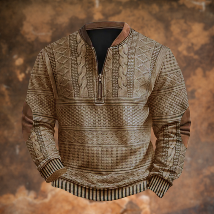 Pull demi-zip homme col camionneur en maille torsadée à coudières – Workwear – Kaki
