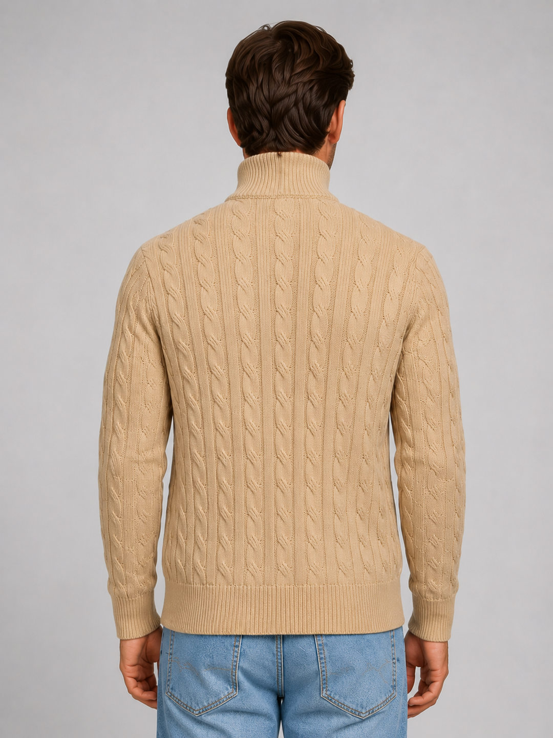 Pull demi-zip homme en maille torsadée à col montant – Raphaël – vue 6