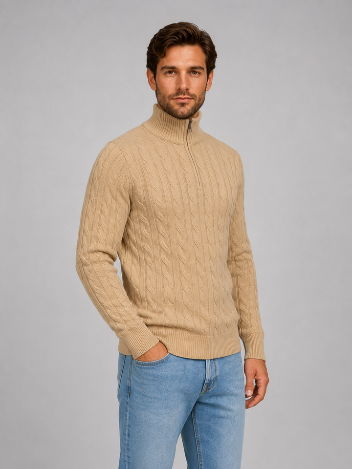 Pull demi-zip homme en maille torsadée à col montant – Raphaël – vue 7
