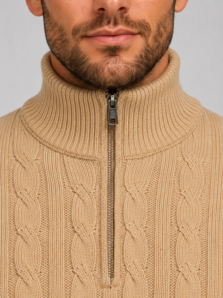 Pull demi-zip homme en maille torsadée à col montant – Raphaël – vue 8