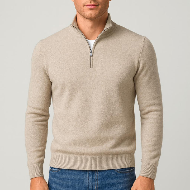 Pull homme col V en laine mérinos à maille texturée – Merino – Beige