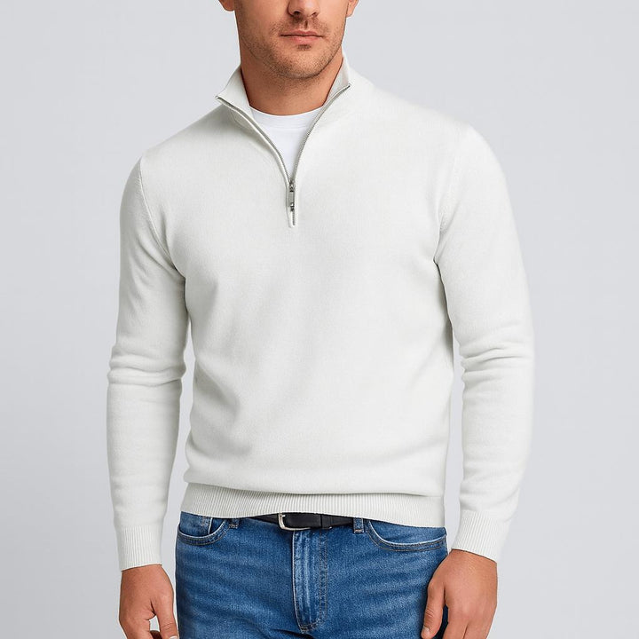 Pull homme col V en laine mérinos à maille texturée – Merino – Blanc