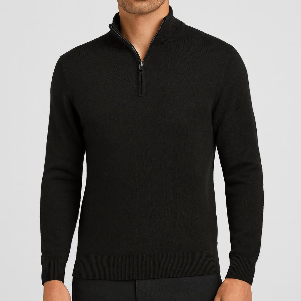 Pull homme col V en laine mérinos à maille texturée – Merino – Noir