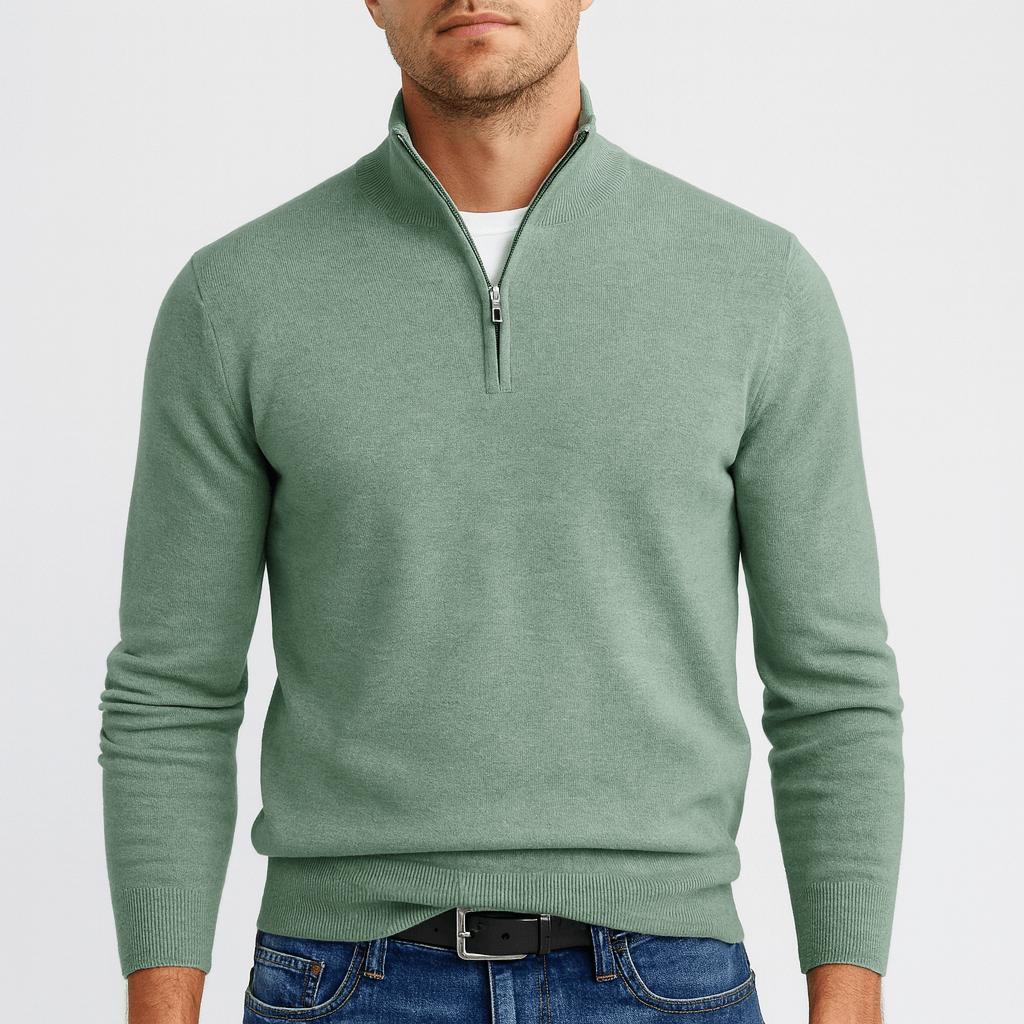 Pull homme col V en laine mérinos à maille texturée – Merino – Vert