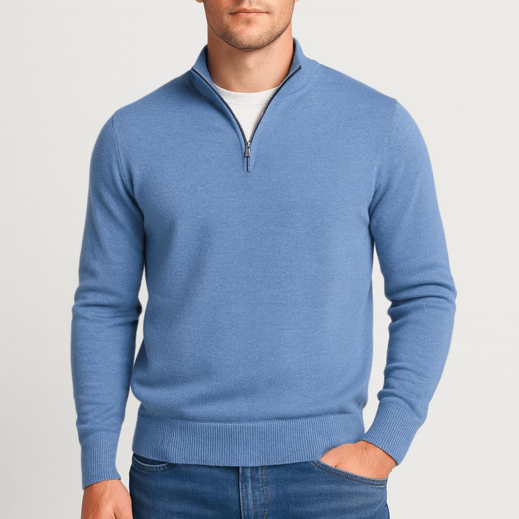Pull homme col V en laine mérinos à maille texturée – Merino – Bleu