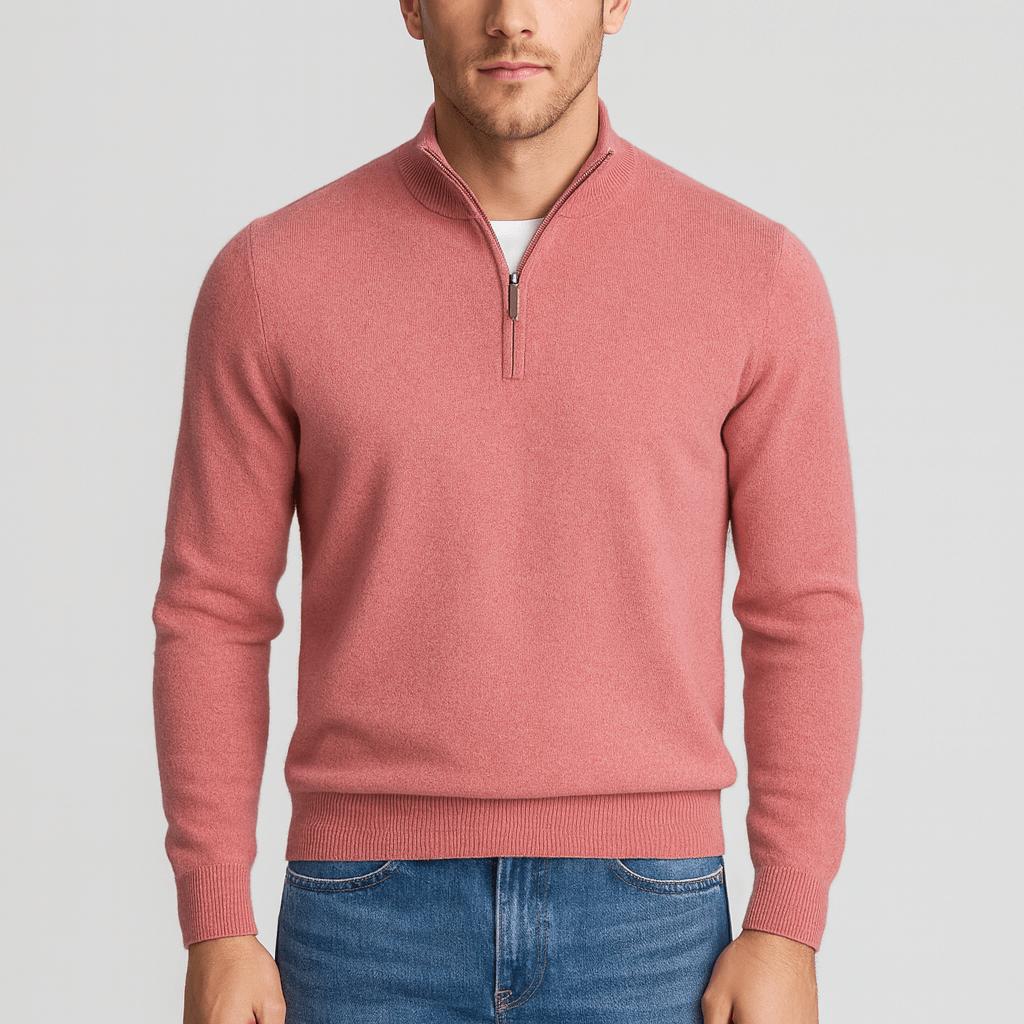 Pull homme col V en laine mérinos à maille texturée – Merino – Rose