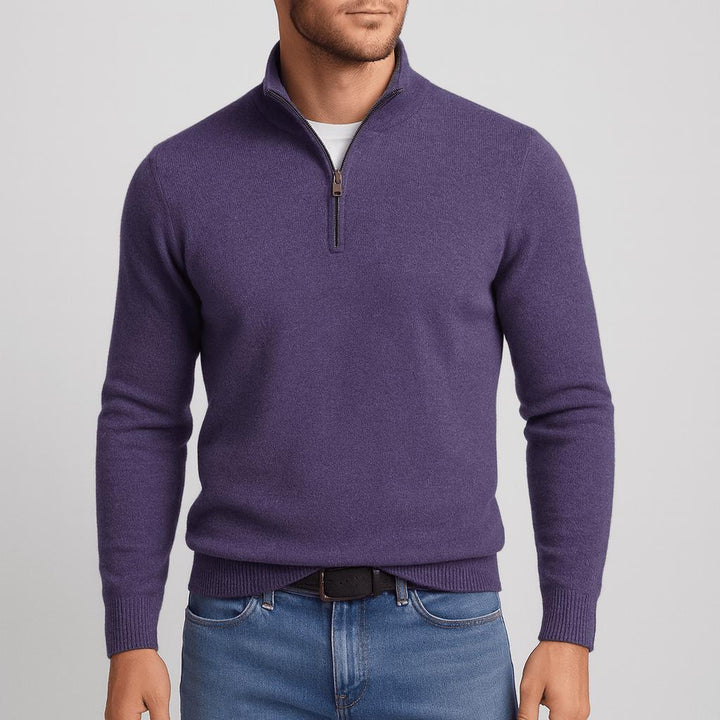 Pull homme col V en laine mérinos à maille texturée – Merino – Violet