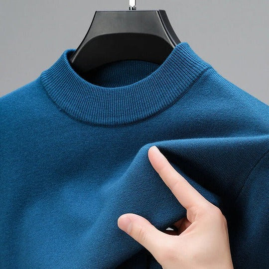 Pull homme en laine à col montant et manches longues – Corentin – Bleu