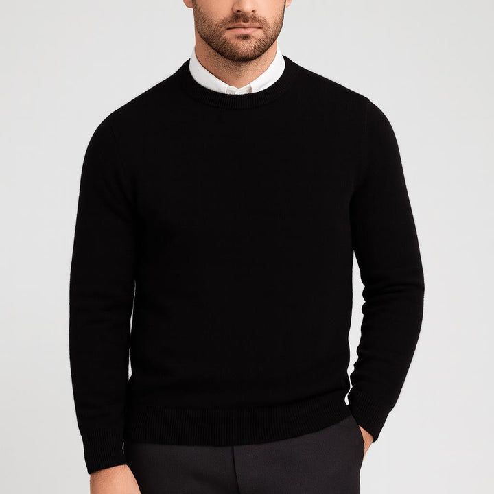 Pull homme en laine fine légère à bords-côtes – Armand – Noir