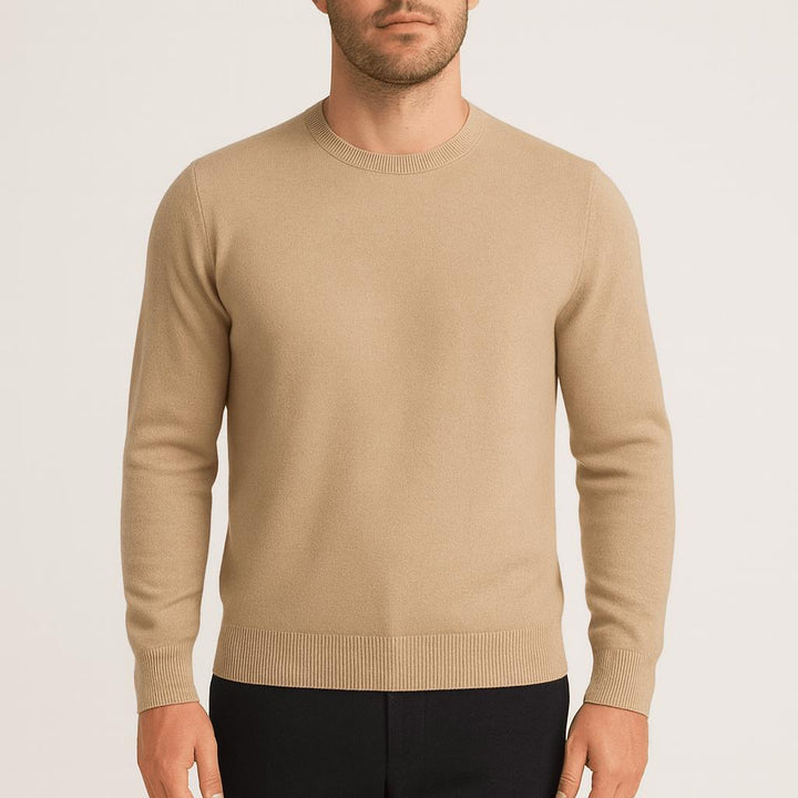 Pull homme en laine fine légère à bords-côtes – Armand – Beige