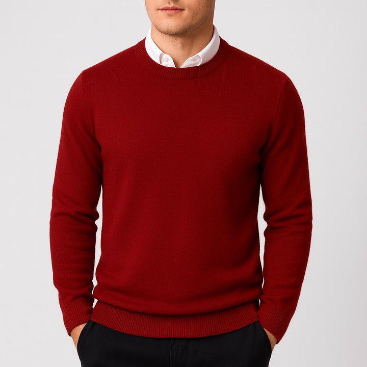 Pull homme en laine fine légère à bords-côtes – Armand – Rouge