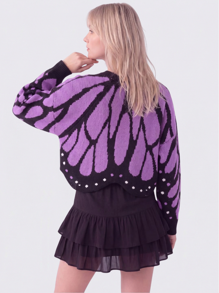 Cardigan femme en maille à motif ailes de papillon et col V – Louise - vue 8