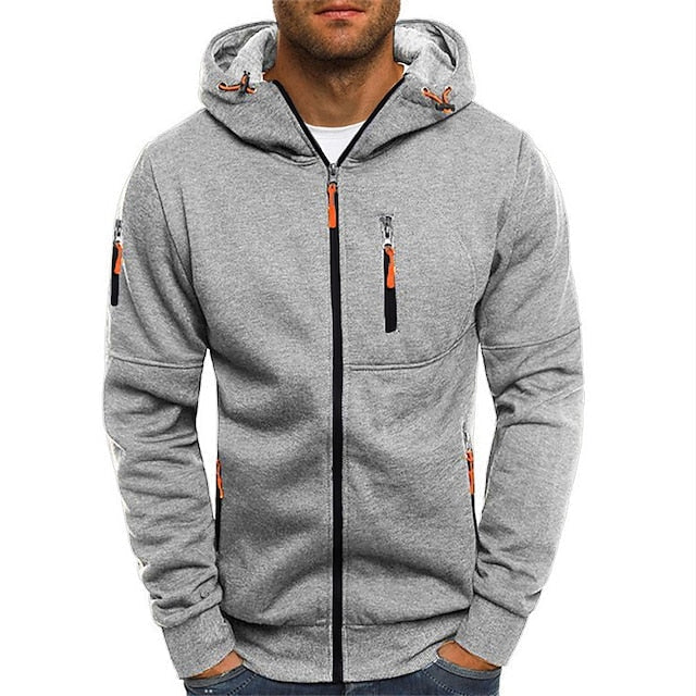 Sweat zippé à capuche homme coupe slim à poche poitrine – Mave – Gris clair