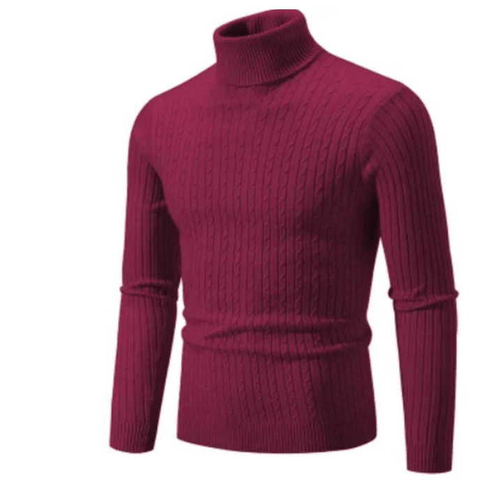 Pull col roulé homme en maille torsadée ajustée – Gabriel - Bordeaux