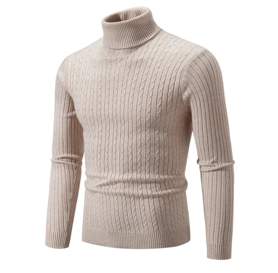 Pull col roulé homme en maille torsadée ajustée – Gabriel - Beige